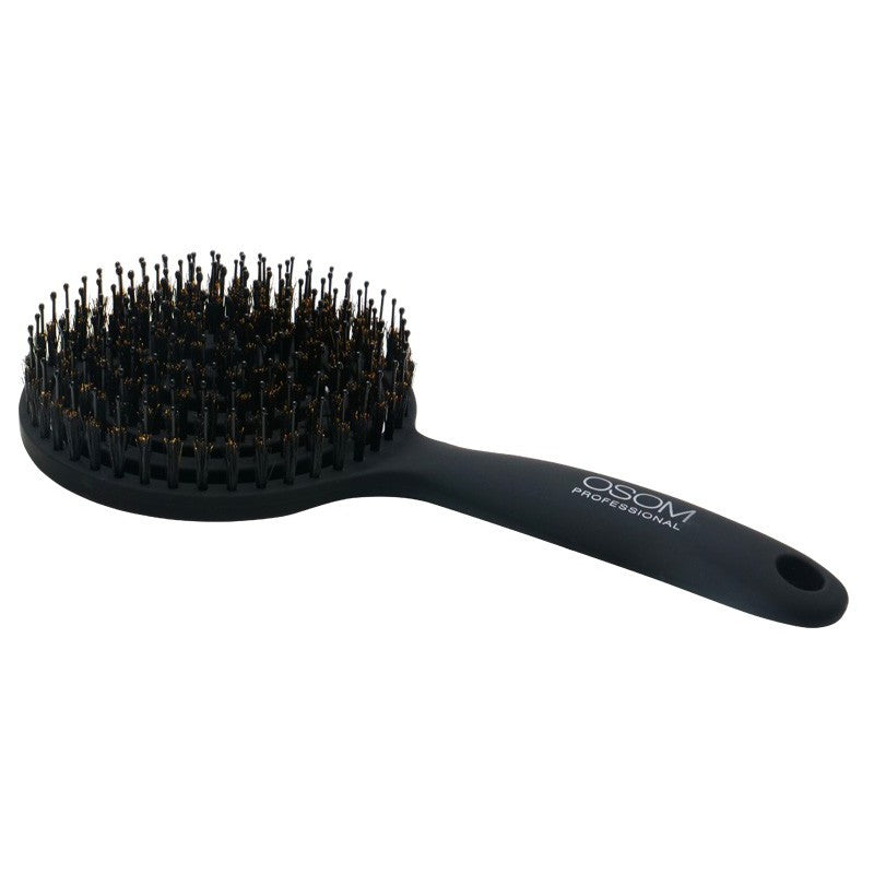 Круглая щетка для сушки волос OSOM Professional Lollipop Vent Brush Matte Black OSOM15479, черная, с нейлоновой щетиной и щетиной кабана