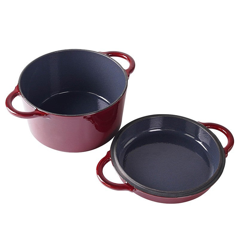 Кастрюля чугунная круглая эмалированная 2 в 1, Zyle ZY12RKI Ø25,5, красная, 5 л