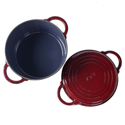 Кастрюля чугунная круглая эмалированная 2 в 1, Zyle ZY12RKI Ø25,5, красная, 5 л