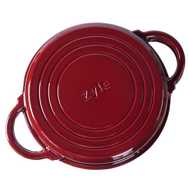 Кастрюля чугунная круглая эмалированная 2 в 1, Zyle ZY12RKI Ø25,5, красная, 5 л