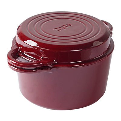 Кастрюля чугунная круглая эмалированная 2 в 1, Zyle ZY12RKI Ø25,5, красная, 5 л