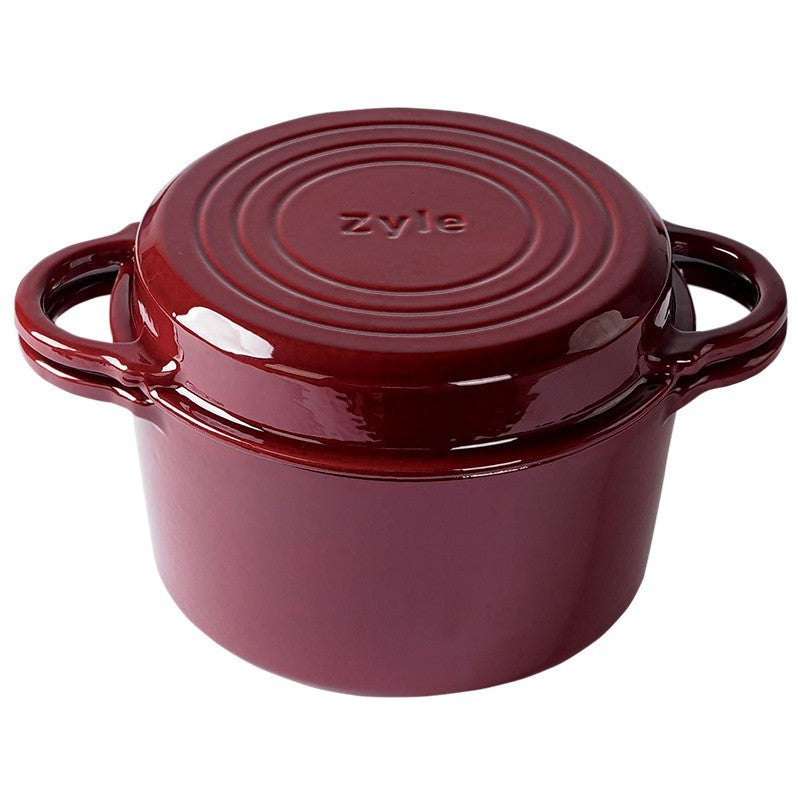Кастрюля чугунная круглая эмалированная Zyle 2 в 1, ZY11RKI Ø22 см, красная, 3,8 л