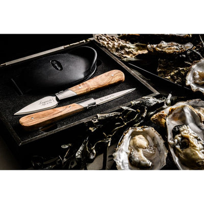 Austrių gliaudymo rinkinys Forged Oyster set Olive wood