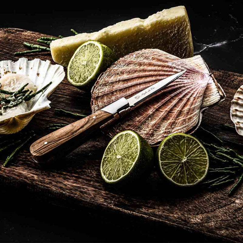 Austrių gliaudymo rinkinys Forged Oyster set Olive wood