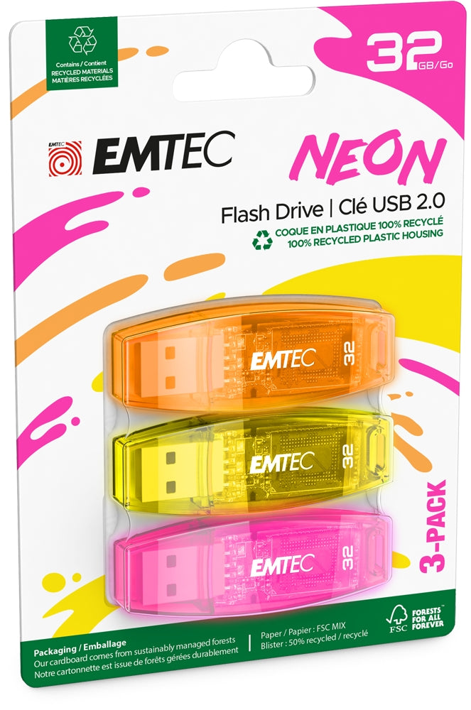 Emtec USB2.0 C410 32GB Neon 3 pcs