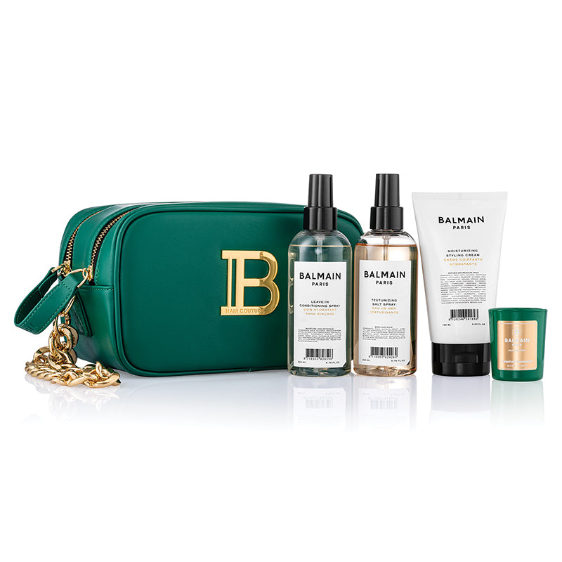 BALMAIN HAIR gift basket / Luxury Pouch Green &amp; Gold FW22 + gift 85 eur Balmain bag
