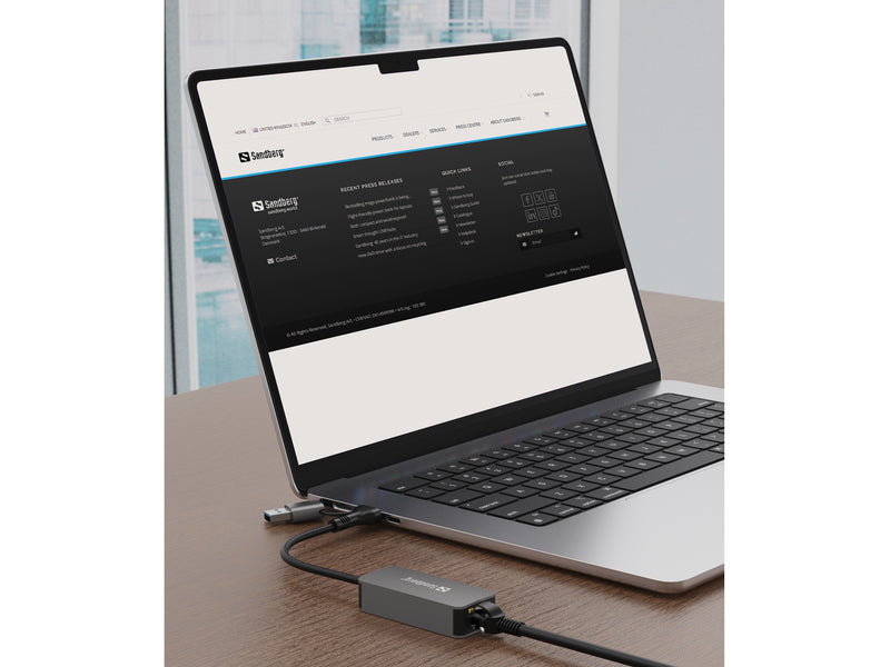 Sandberg 136-68 USB-C/A 2.5 GbE RJ45 Adapter, 2.5 Gigabit Ethernet on USB-C