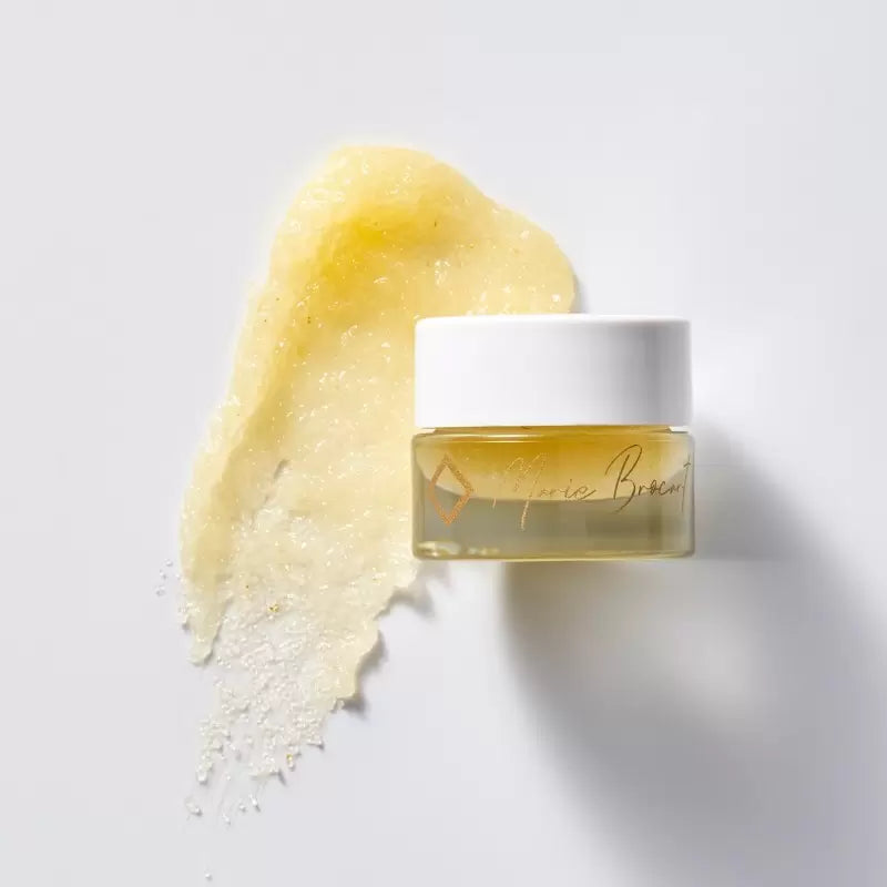 Moisturizing, regenerating lip scrub Marie Brocart Intensive Regenerating Lip Scrub With 24K Gold Flakes MAR30038, with gold particles, mango scent, 8 g