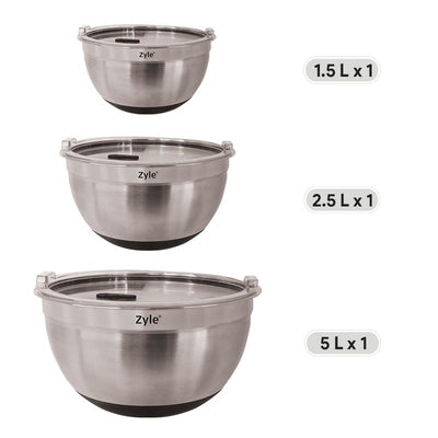 Набор мисок Zyle ZY193MMB, нержавеющая сталь, с крышками, 3 шт.