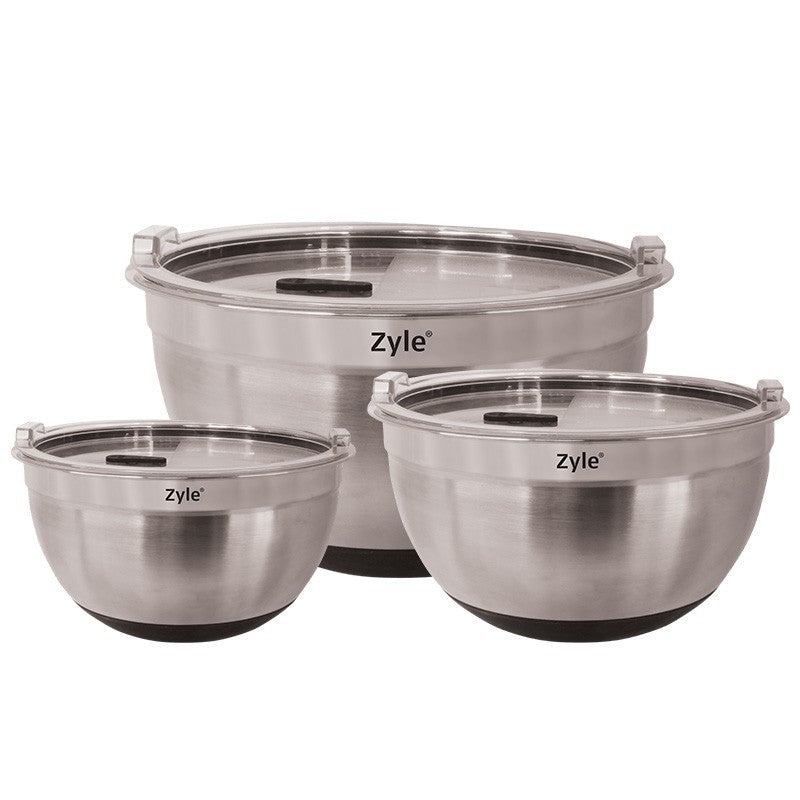 Набор мисок Zyle ZY193MMB, нержавеющая сталь, с крышками, 3 шт.