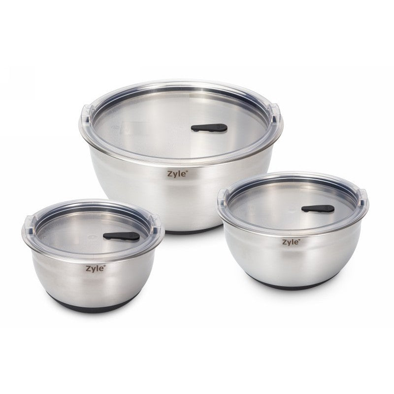 Набор мисок Zyle ZY193MMB, нержавеющая сталь, с крышками, 3 шт.