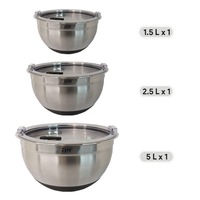 Набор мисок Zyle ZY193SMB, нержавеющая сталь, с крышками, 3 шт.