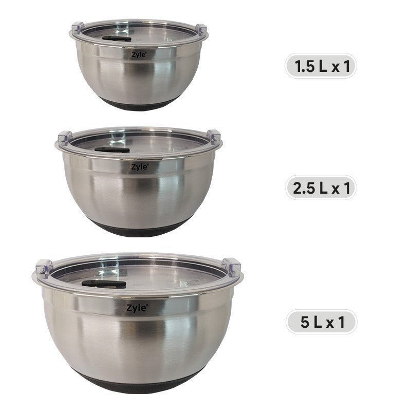 Набор мисок Zyle ZY193SMB, нержавеющая сталь, с крышками, 3 шт.
