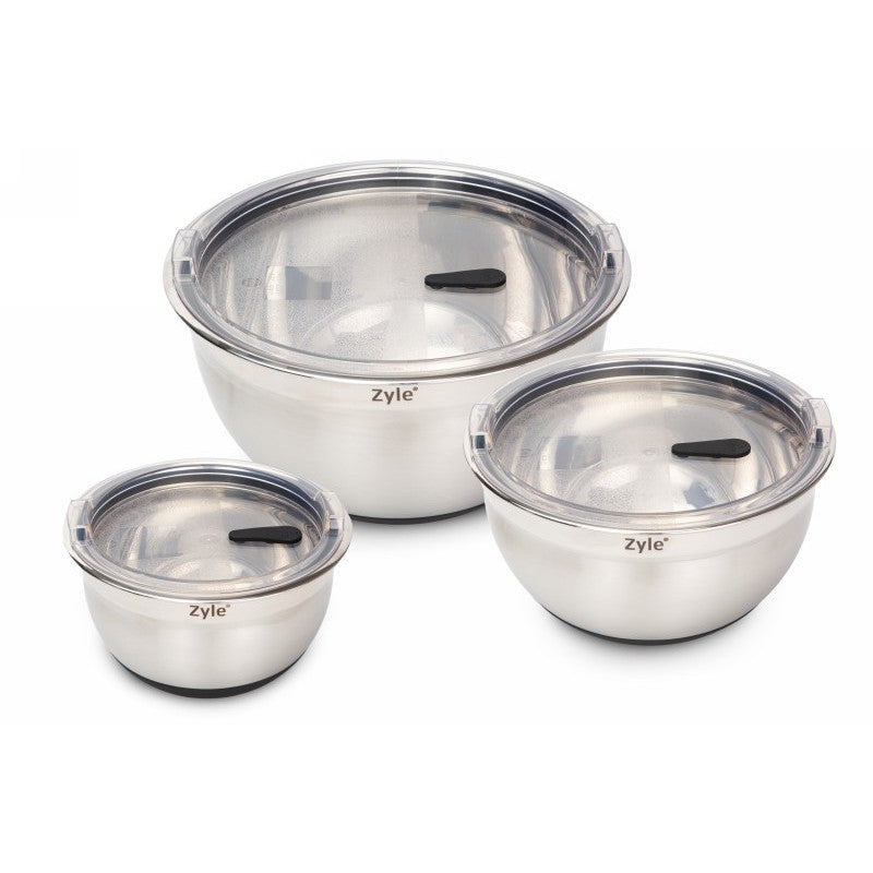 Набор мисок Zyle ZY193SMB, нержавеющая сталь, с крышками, 3 шт.