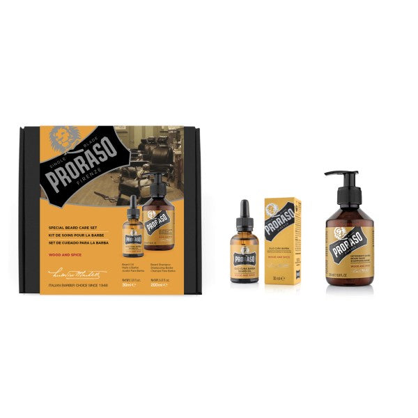 Proraso Duo Pack Wood & Spice Beard Oil & Shampoo Barzdos priežiūros rinkinys