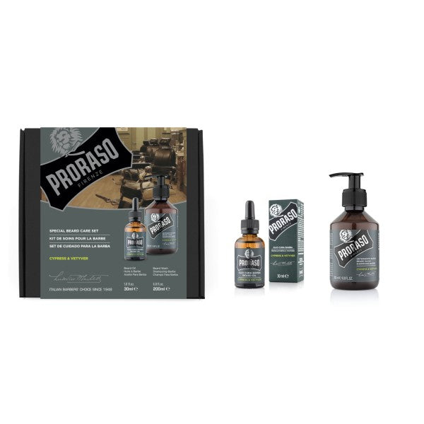 Proraso Duo Pack Cypress & Vetyver Beard Oil & Shampoo Barzdos priežiūros rinkinys