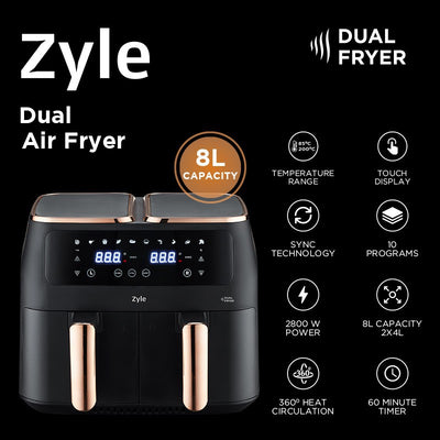 Double hot air fryer Zyle ZY029AF, 8 l, with two cooking baskets