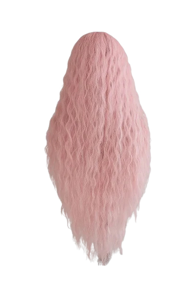 Sintetinis rožinis garbanotas perukas