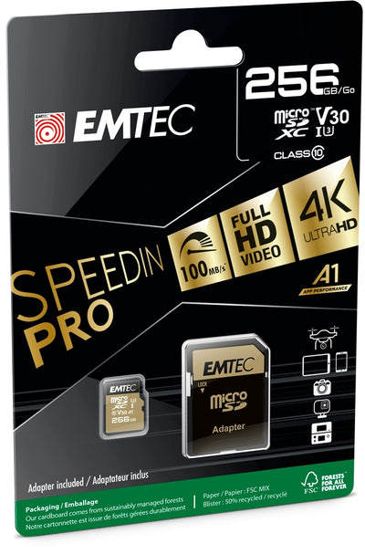 Emtec mSD 256GB UHS-I U3 V30 SpeedIN Pro