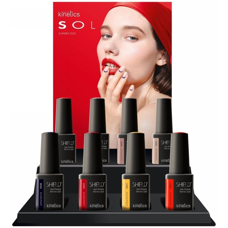 Gelinių nagų lakų rinkinys Kinetics Summer 2025 SOL SHIELD Mini Display KGPK079T