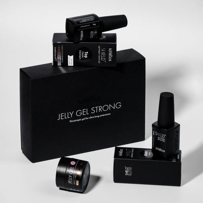 Gelio, gelinio nagų lako pagrindo ir viršutinio gelinio nagų lako sluoksnio rinkinys Kinetics Jelly Gel Strong Try Me Kit KJGSK02