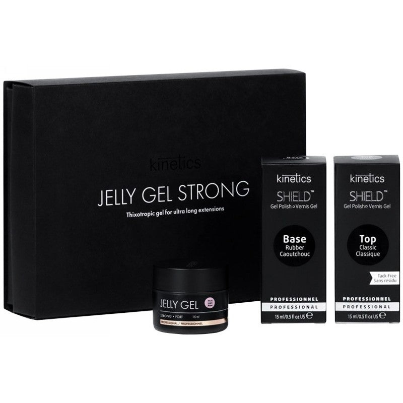 Gelio, gelinio nagų lako pagrindo ir viršutinio gelinio nagų lako sluoksnio rinkinys Kinetics Jelly Gel Strong Try Me Kit KJGSK02