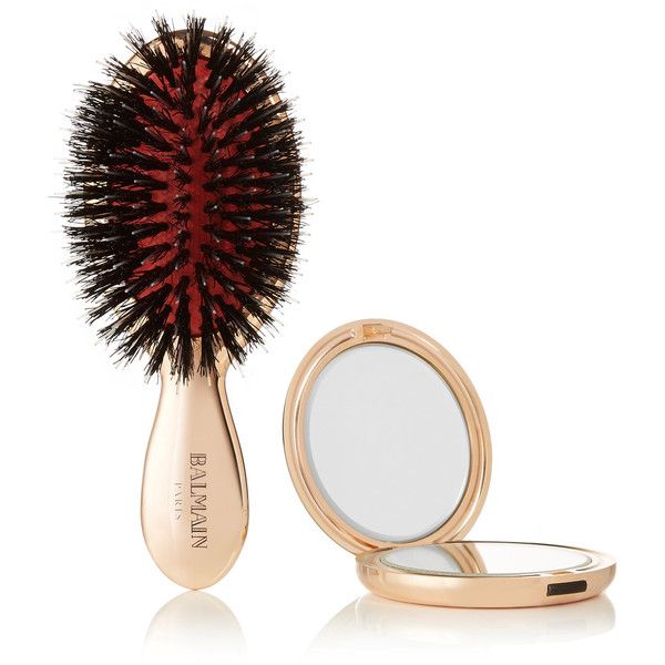 BALMAIN HAIR 18K auksu padengtas mini plaukų šepetys / Mini Golden Spa Brush +DOVANA BALMAIN PLAUKŲ DULKSNA 50 ML
