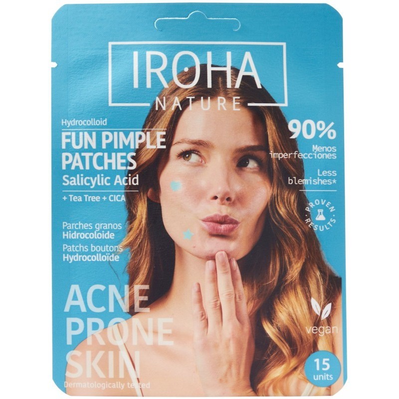Hidrokoloidiniai pleistrai nuo spuogų Iroha Nature Fun Pimple Patches PIN15, širdelės ir žvaigždės formų, 15 vnt.