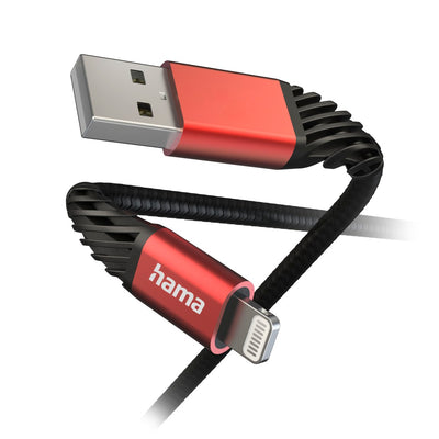 Hama 00201538 Зарядный кабель Extreme USB-A — Lightning 1,5 м, нейлон, черный/красный