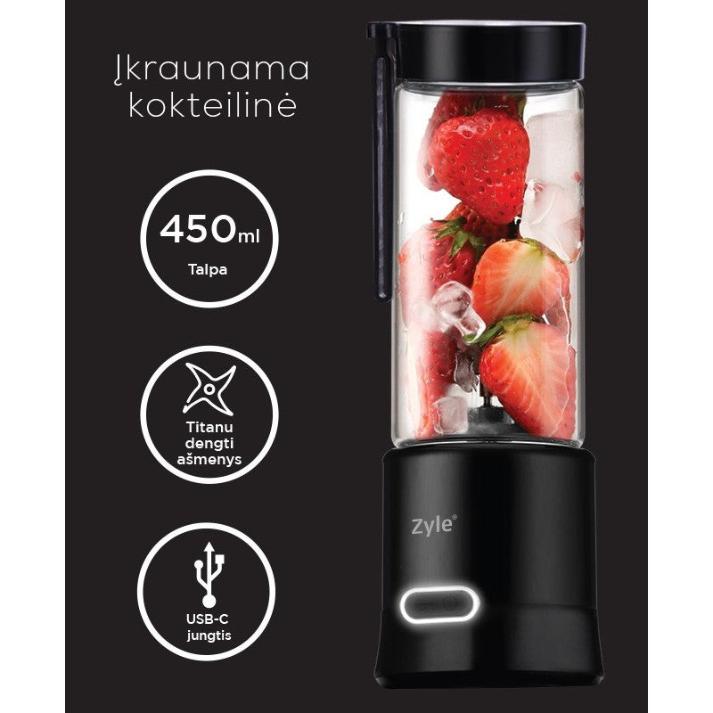 Įkraunama nešiojama kokteilinė su titanu dengtais ašmenimis Zyle, ZY02RBB, juodos spalvos