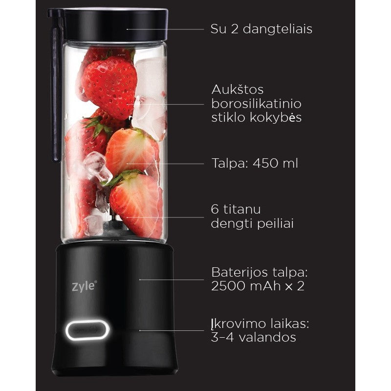 Įkraunama nešiojama kokteilinė su titanu dengtais ašmenimis Zyle, ZY02RBB, juodos spalvos