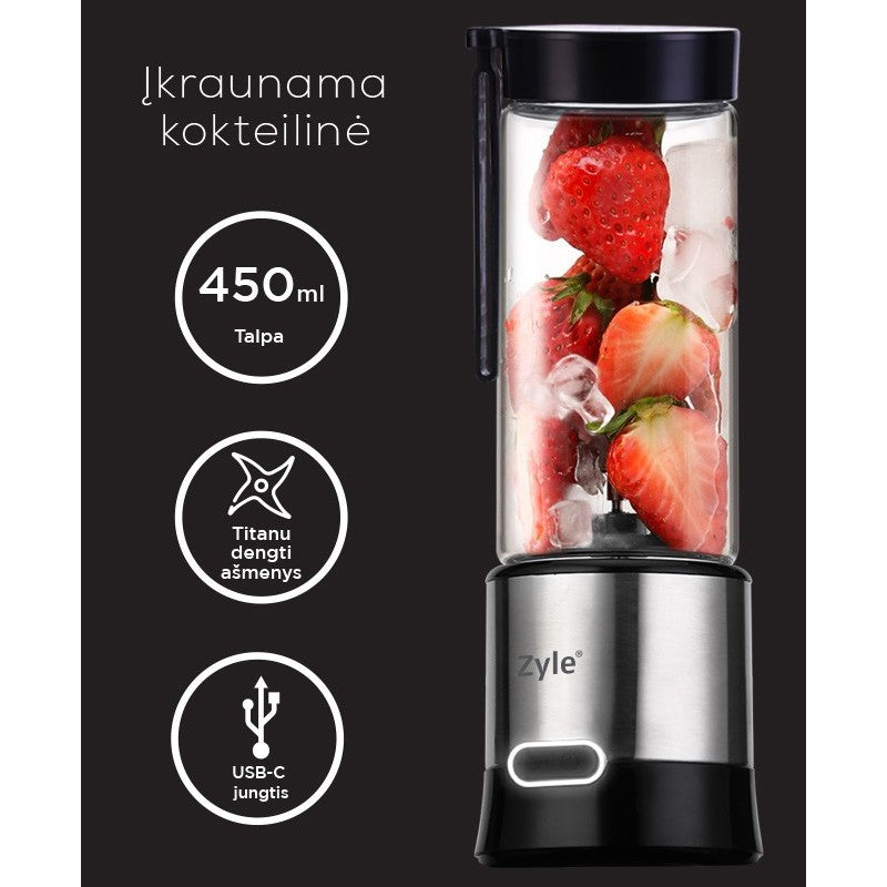 Įkraunama nešiojama kokteilinė su titanu dengtais ašmenimis Zyle, ZY02RBB, sidabrinės spalvos