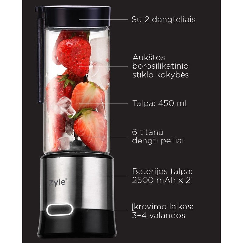 Įkraunama nešiojama kokteilinė su titanu dengtais ašmenimis Zyle, ZY02RBB, sidabrinės spalvos