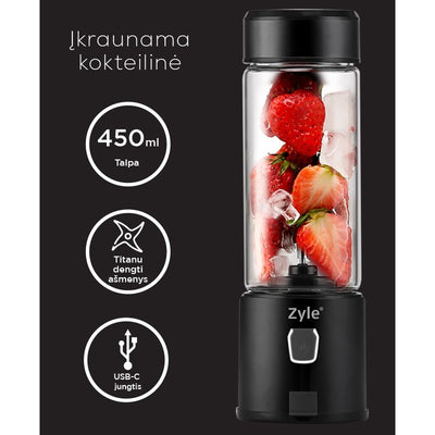 Įkraunama nešiojama kokteilinė su titanu dengtais ašmenimis Zyle, ZY03RBB, juodos spalvos
