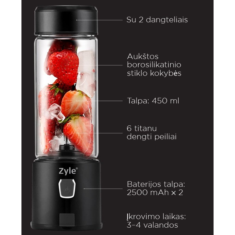 Įkraunama nešiojama kokteilinė su titanu dengtais ašmenimis Zyle, ZY03RBB, juodos spalvos