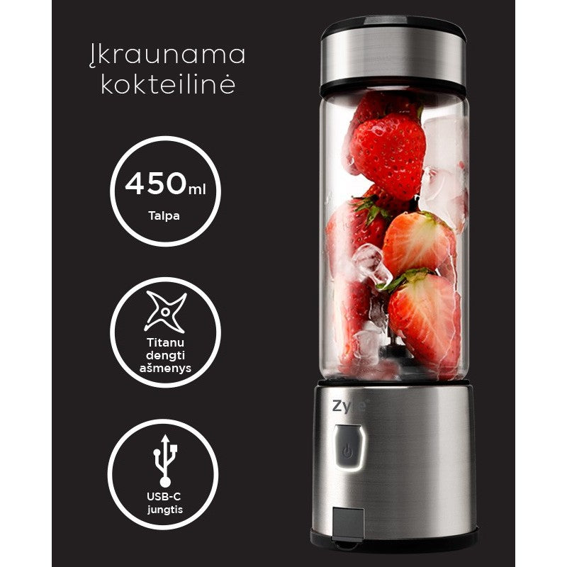 Įkraunama nešiojama kokteilinė su titanu dengtais ašmenimis Zyle, ZY03RBS, sidarbinės spalvos