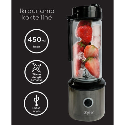 Įkraunama nešiojama kokteilinė su titanu dengtais ašmenimis Zyle, ZY04RBB, juodos spalvos