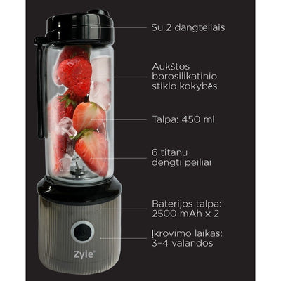 Įkraunama nešiojama kokteilinė su titanu dengtais ašmenimis Zyle, ZY04RBB, juodos spalvos