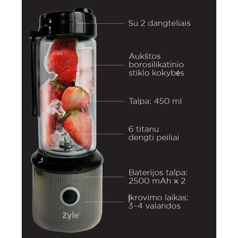 Įkraunama nešiojama kokteilinė su titanu dengtais ašmenimis Zyle, ZY04RBB, juodos spalvos