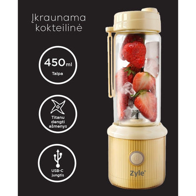 Įkraunama nešiojama kokteilinė su titanu dengtais ašmenimis Zyle, ZY04RBY, geltonos spalvos