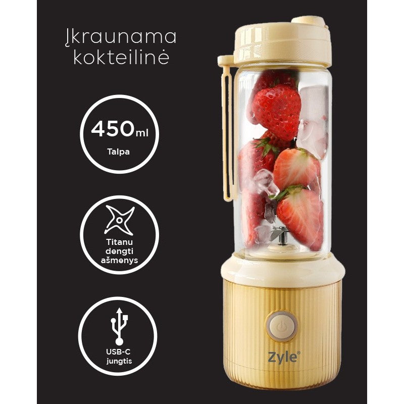 Įkraunama nešiojama kokteilinė su titanu dengtais ašmenimis Zyle, ZY04RBY, geltonos spalvos