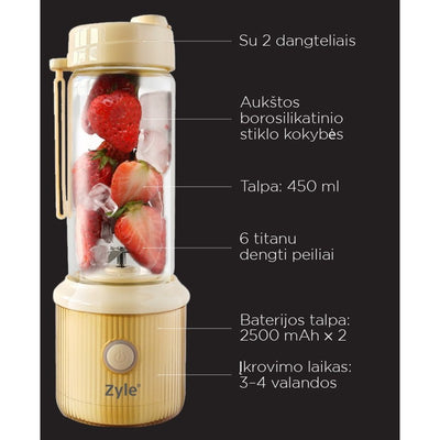 Įkraunama nešiojama kokteilinė su titanu dengtais ašmenimis Zyle, ZY04RBY, geltonos spalvos