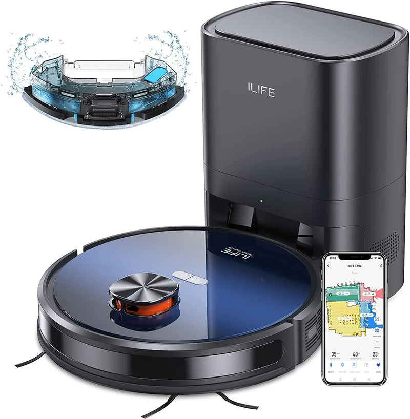 ILIFE T10s LDS robot vacuum cleaner, automatic emptying station 60 days, 2.5L large dust bag, remote control via app, 3000Pa suction power 