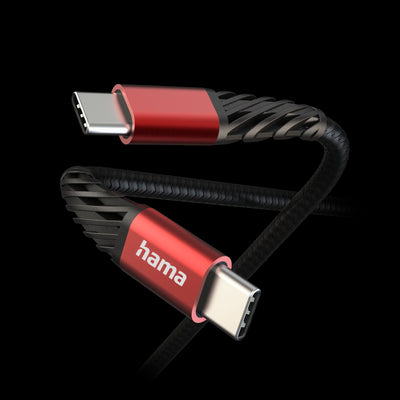 Hama 00201542 Зарядный кабель Extreme, USB-C — USB-C, 1,5 м, нейлон, черный/красный