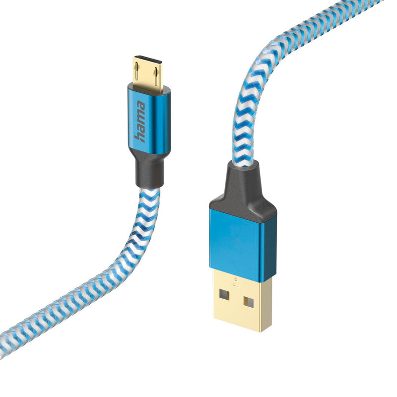 Hama 00201555 Reflective Charging Cable, USB-A - Micro-USB 1.5m Nylon blue