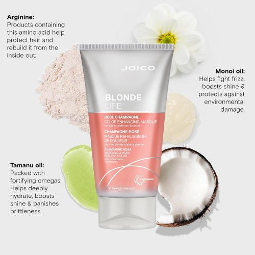 Joico Blonde Life Color Enhancing Masque Tonuojanti plaukų kaukė 150ml - Rose Champagne
