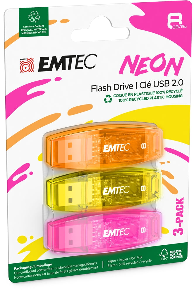 Emtec USB2.0 C410 8GB Neon 3 pcs