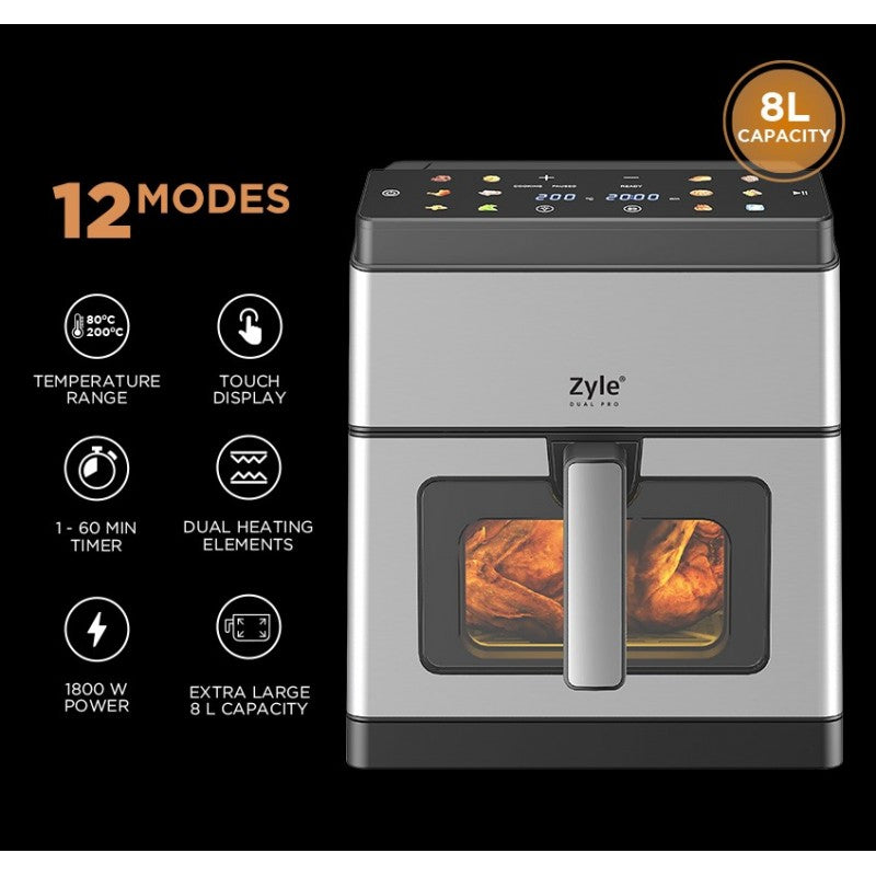 Karšto oro gruzdintuvė Zyle ZYDUALPROW, su dvigubu kaitinimo elementu, 1800 W