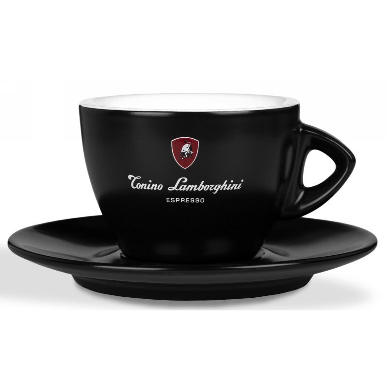 Keramikinis puodelis cappuccino kavai Tonino Lamborghini Cappuccino 545C su lėkštute, juodas, 180 ml