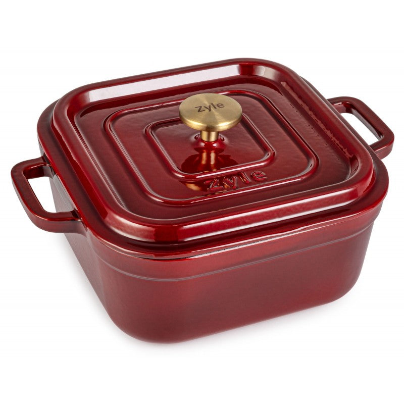 Square enameled cast iron pot Zyle ZY08RKI, 24 x 24 cm, 4.5 l, red